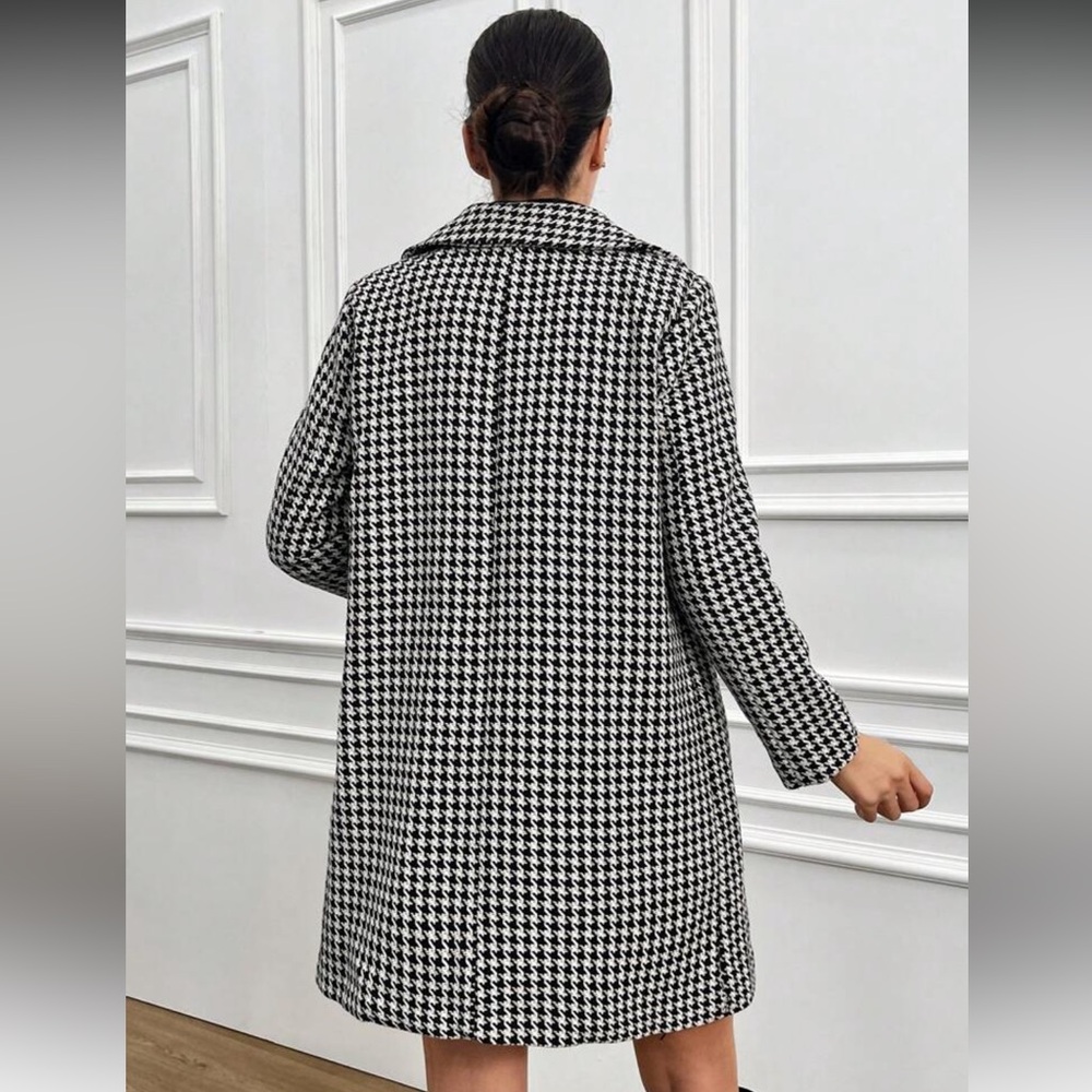 Houndstooth Tweed Double Breast Button Trench - Picture 2 of 5